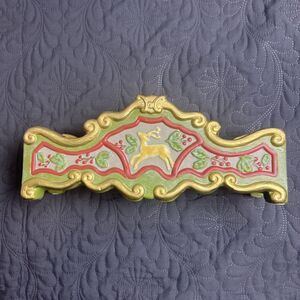 Ladas Reindeer Holly 2 Wick Candle Centerpiece Christmas Golden Trim Tray Holly